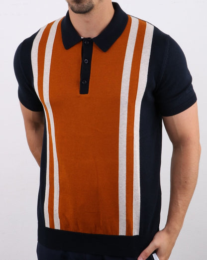 Ben Sherman – Mod Stripe – Strick-Poloshirt in Dunkelmarineblau