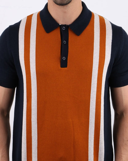 Ben Sherman – Mod Stripe – Strick-Poloshirt in Dunkelmarineblau