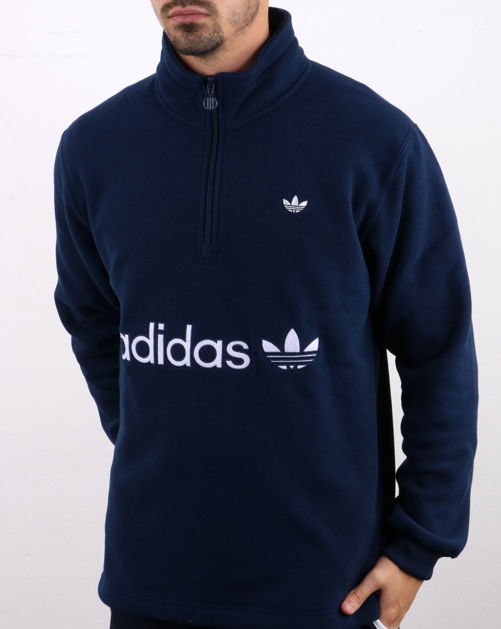 Adidas Originals Polarfleece mit halbem Reißverschluss, Marineblau.
