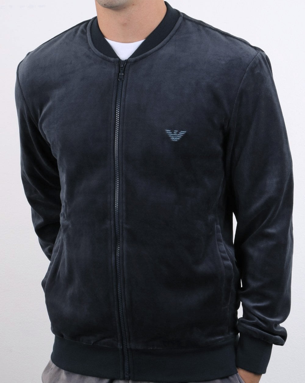 Emporio Armani Velours-Trainingsjacke, Marineblau