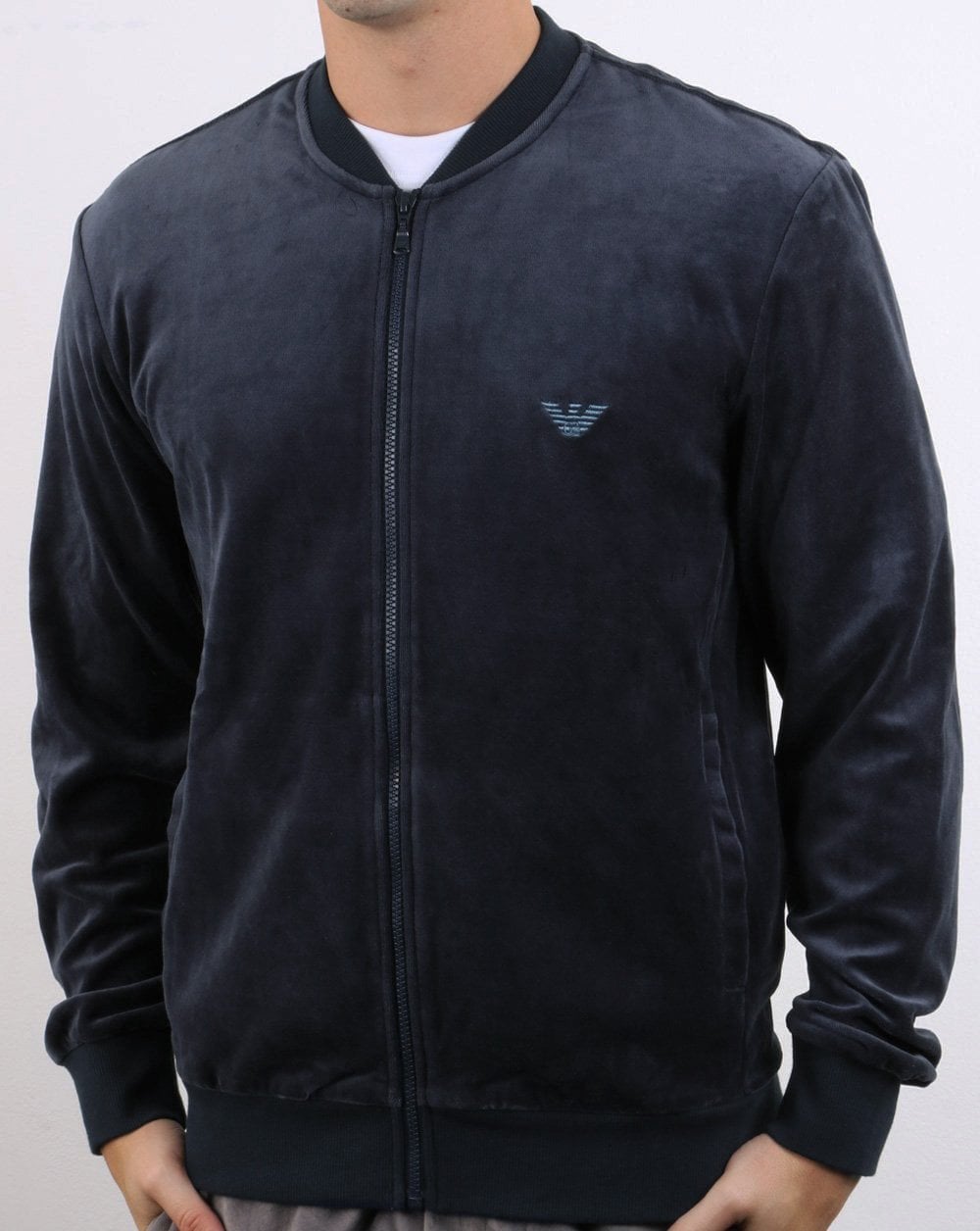 Emporio Armani Velours-Trainingsjacke, Marineblau