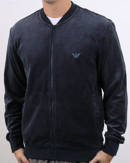 Emporio Armani Velours-Trainingsjacke, Marineblau