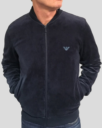 Emporio Armani Velours-Trainingsjacke, Marineblau