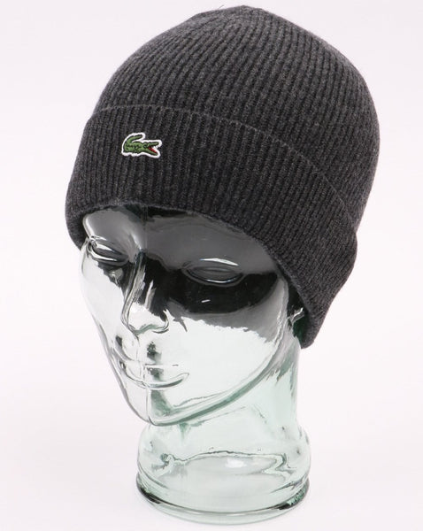 Lacoste Turn Up Ribbed Wool Beanie Dark Grey