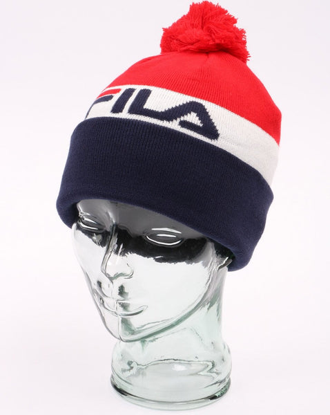 Fila Vintage Kato Jacquard Bobble Hat Beanie Navy