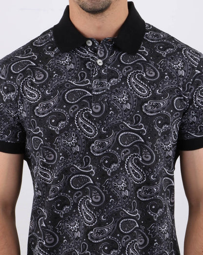 Pretty Green Westbrook Paisley Poloshirt Schwarz
