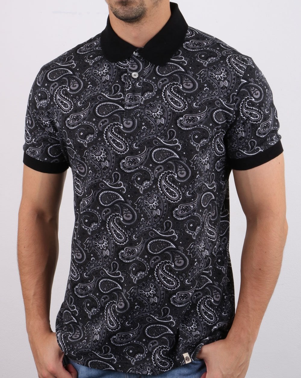 Pretty Green Westbrook Paisley Poloshirt Schwarz