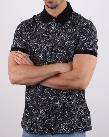 Pretty Green Westbrook Paisley Poloshirt Schwarz