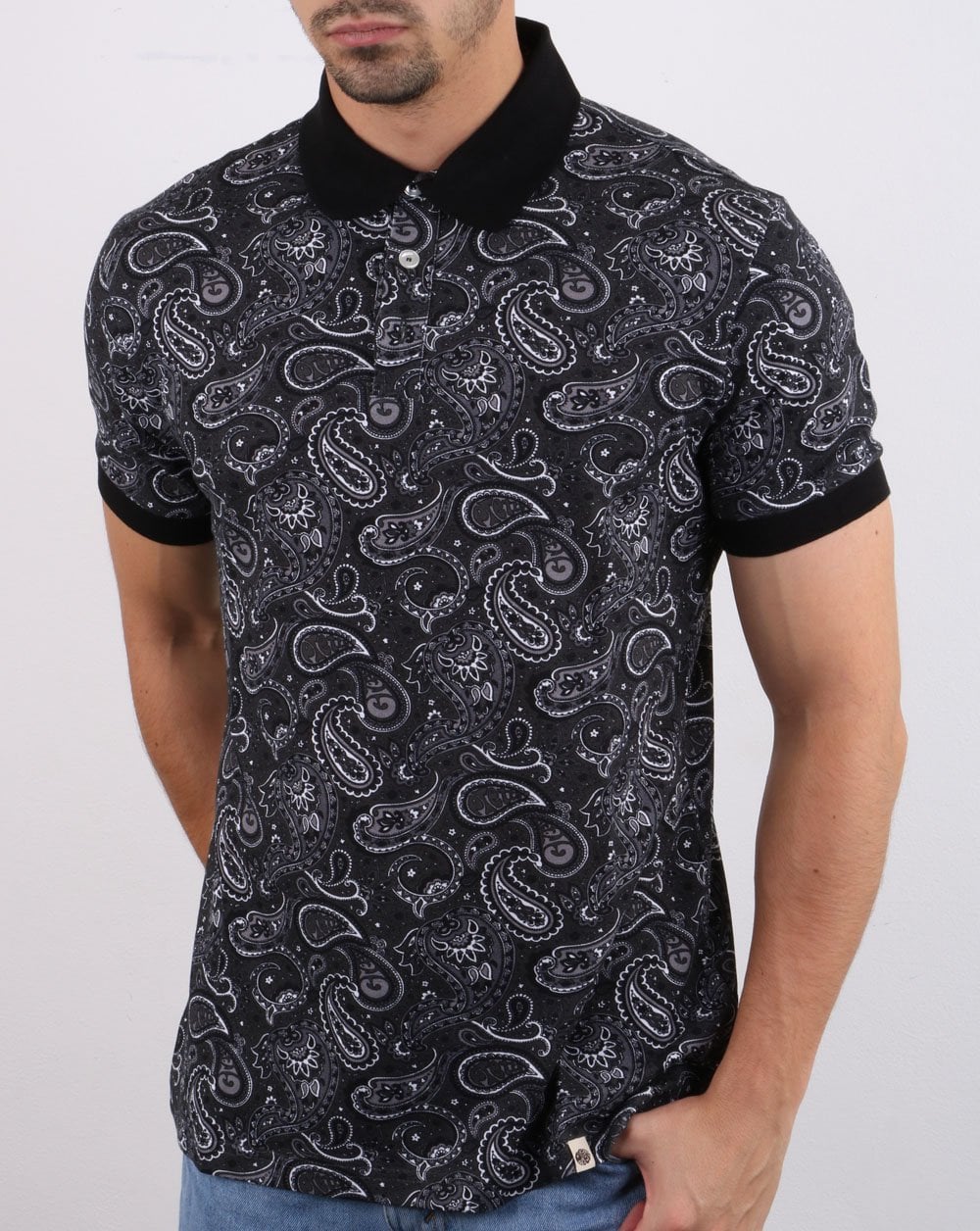 Pretty Green Westbrook Paisley Poloshirt Schwarz