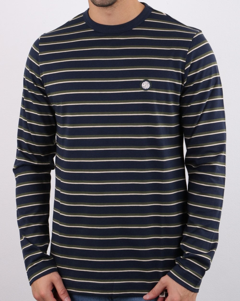 Pretty Green – Brogan – Langärmliges T-Shirt mit Streifen in Marineblau