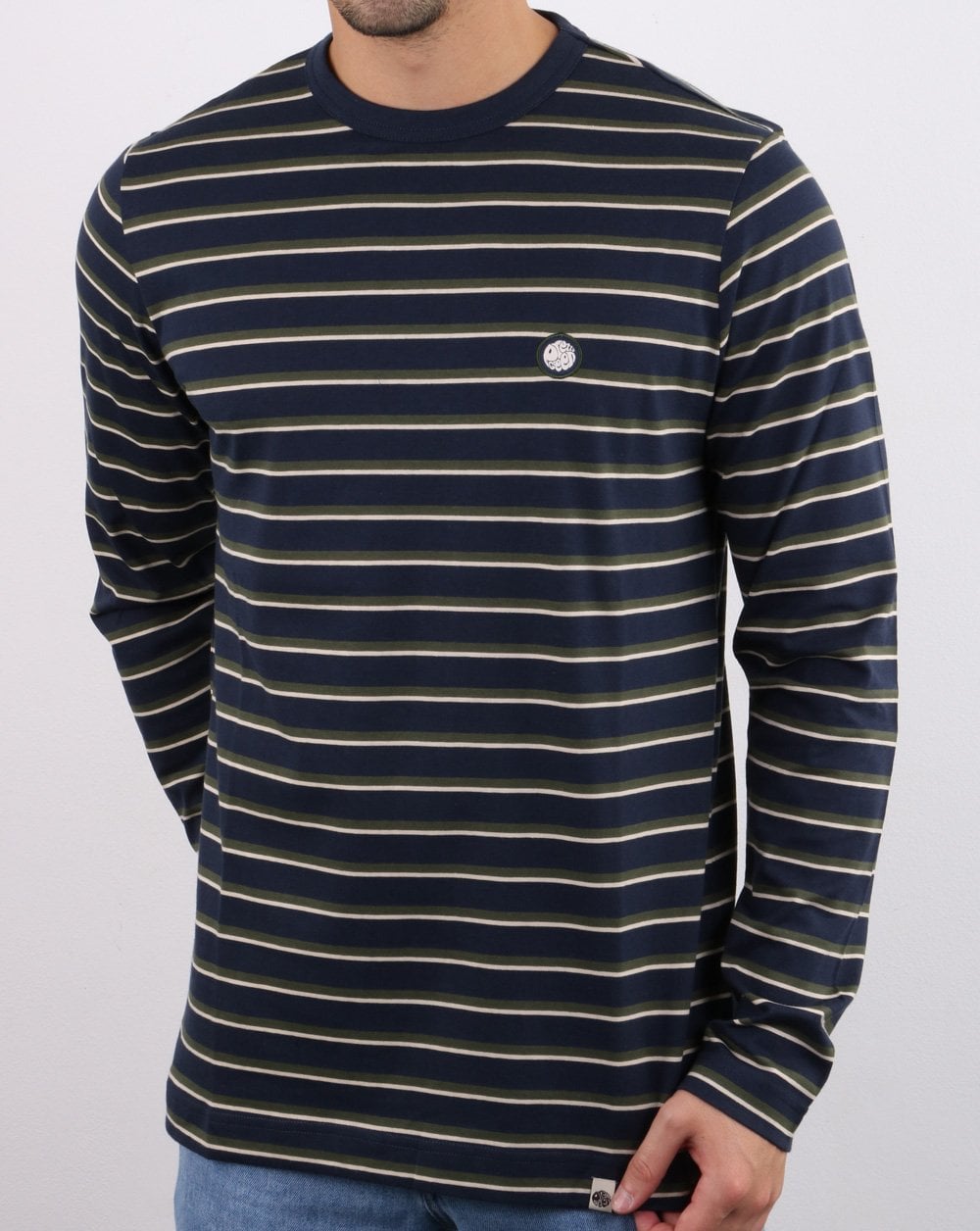 Pretty Green – Brogan – Langärmliges T-Shirt mit Streifen in Marineblau