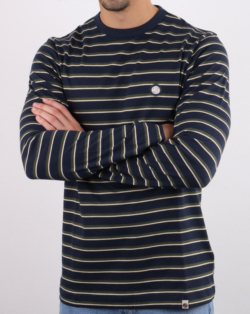 Pretty Green – Brogan – Langärmliges T-Shirt mit Streifen in Marineblau