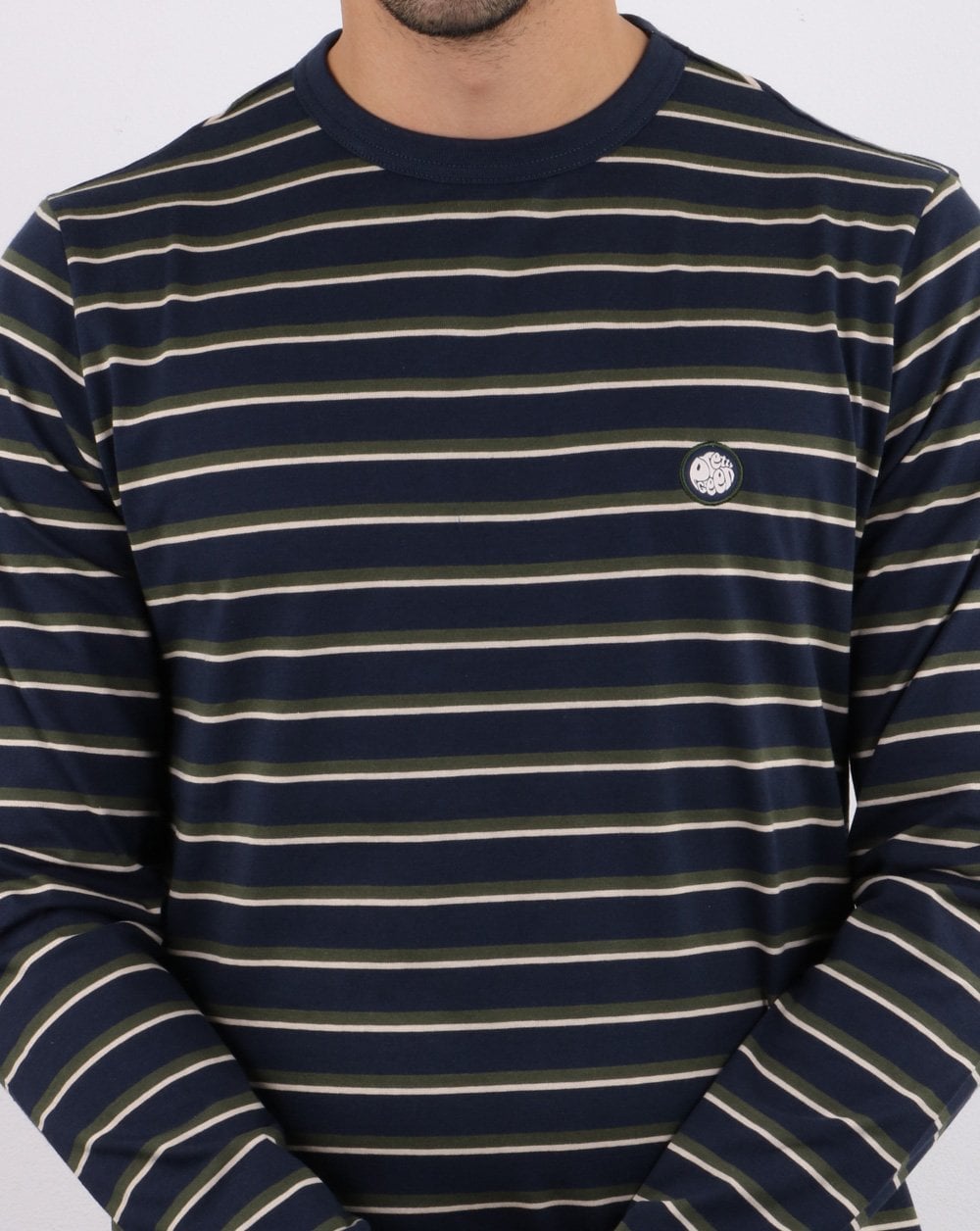 Pretty Green – Brogan – Langärmliges T-Shirt mit Streifen in Marineblau