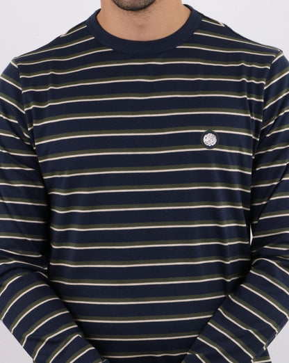 Pretty Green – Brogan – Langärmliges T-Shirt mit Streifen in Marineblau