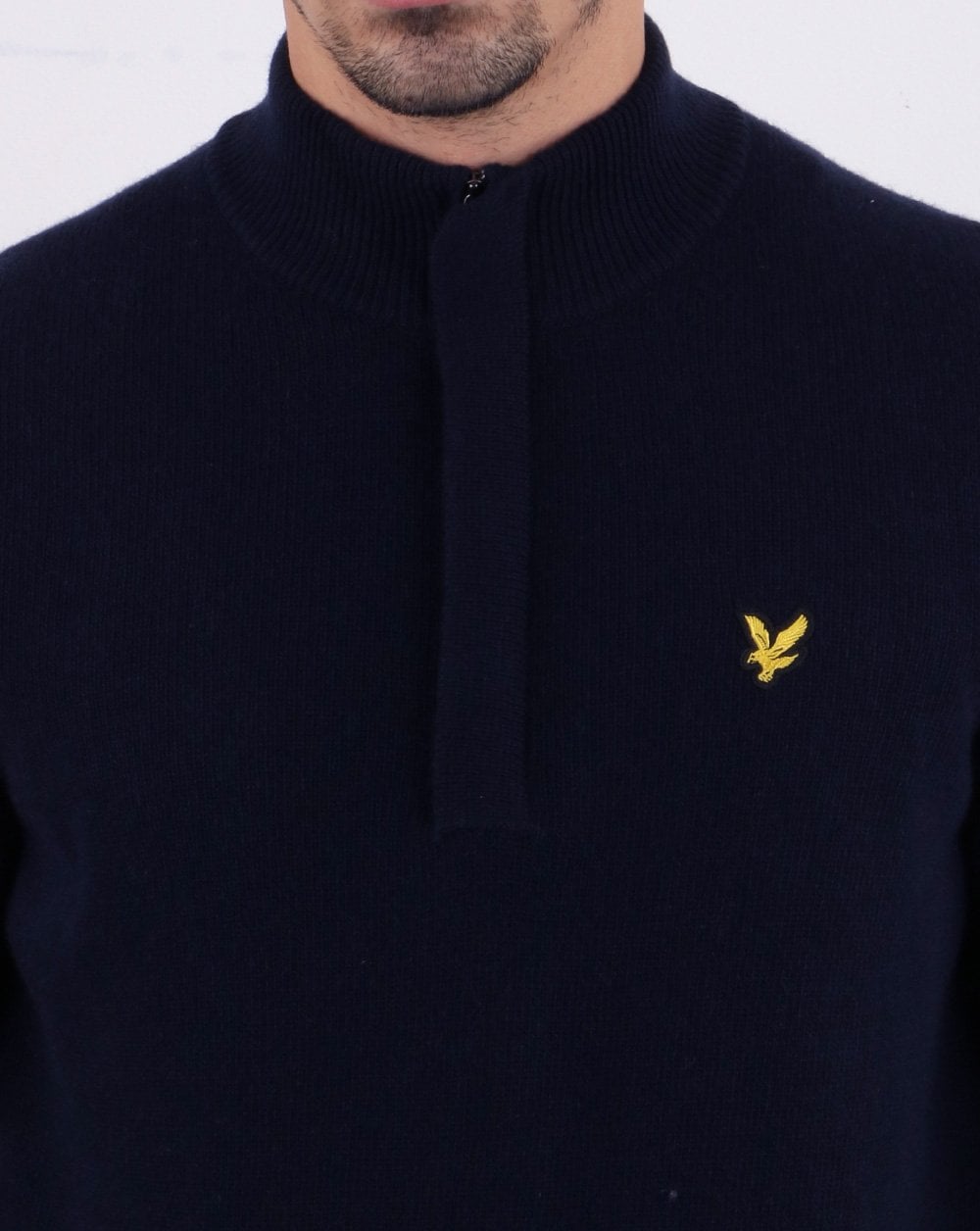 Lyle And Scott – Pullover mit viertellangem Reißverschluss und Trichterkragen in Dunkelmarineblau