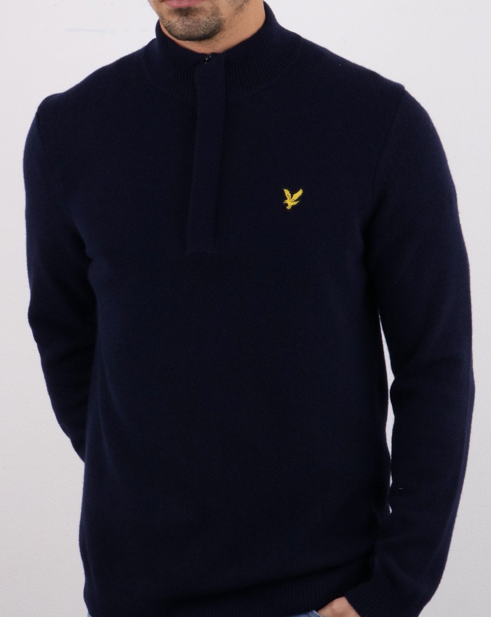 Lyle And Scott – Pullover mit viertellangem Reißverschluss und Trichterkragen in Dunkelmarineblau