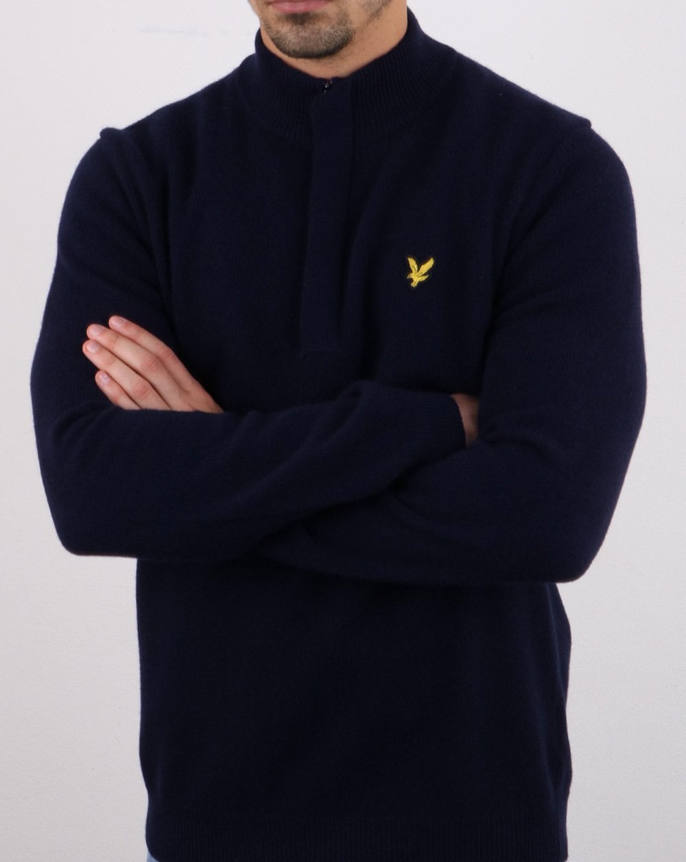 Lyle And Scott – Pullover mit viertellangem Reißverschluss und Trichterkragen in Dunkelmarineblau