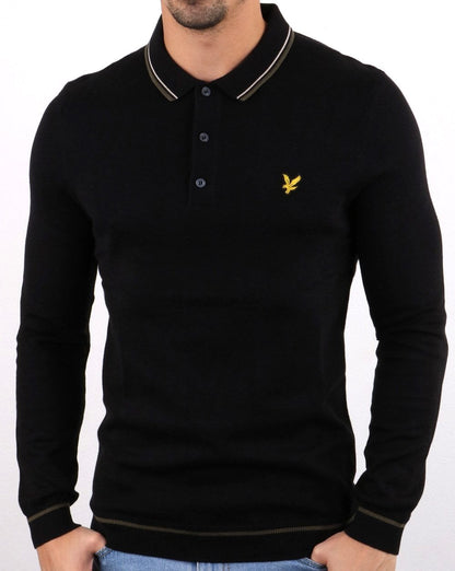 Lyle And Scott Gestricktes Langarm-Poloshirt in Schwarz