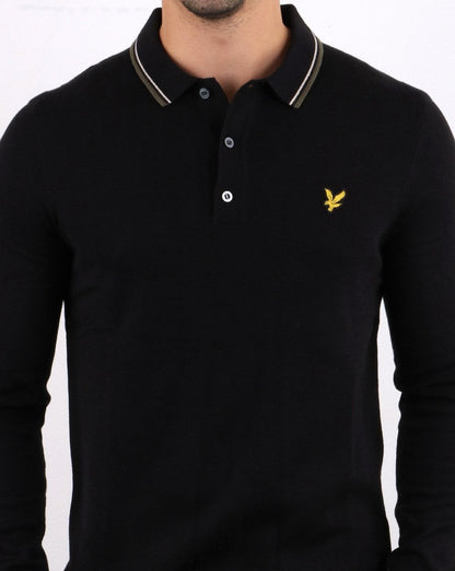 Lyle And Scott Gestricktes Langarm-Poloshirt in Schwarz