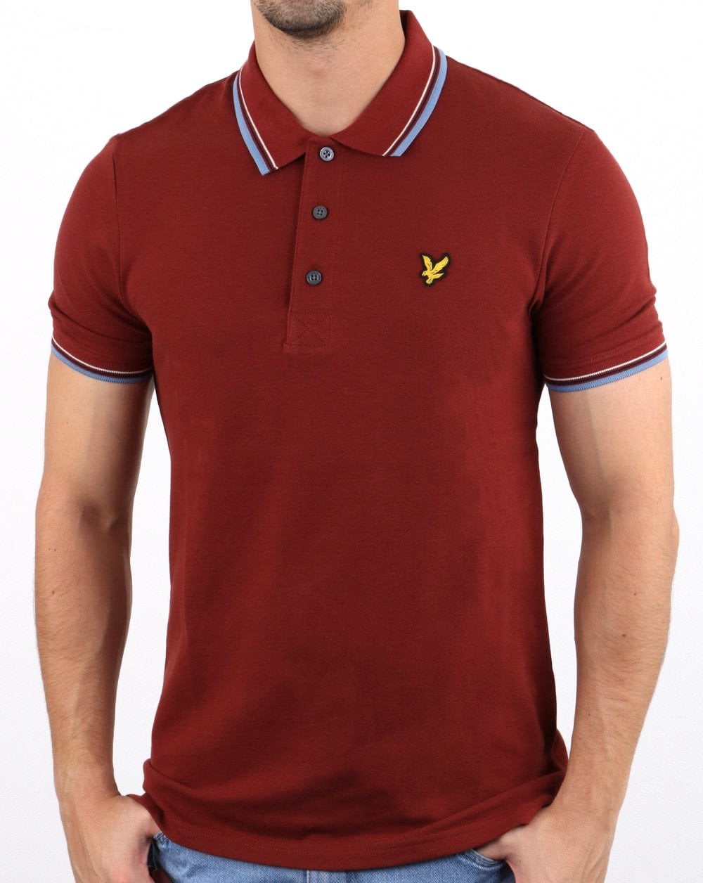 Lyle And Scott Slim Fit Poloshirt mit Streifenmuster Weinrot/Himmelblau