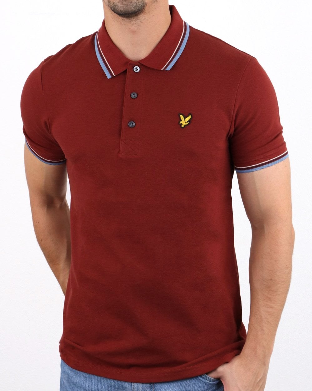 Lyle And Scott Slim Fit Poloshirt mit Streifenmuster Weinrot/Himmelblau