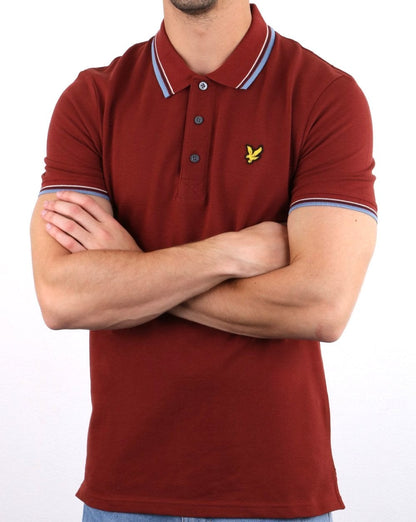 Lyle And Scott Slim Fit Poloshirt mit Streifenmuster Weinrot/Himmelblau