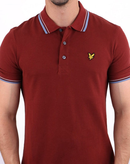 Lyle And Scott Slim Fit Poloshirt mit Streifenmuster Weinrot/Himmelblau