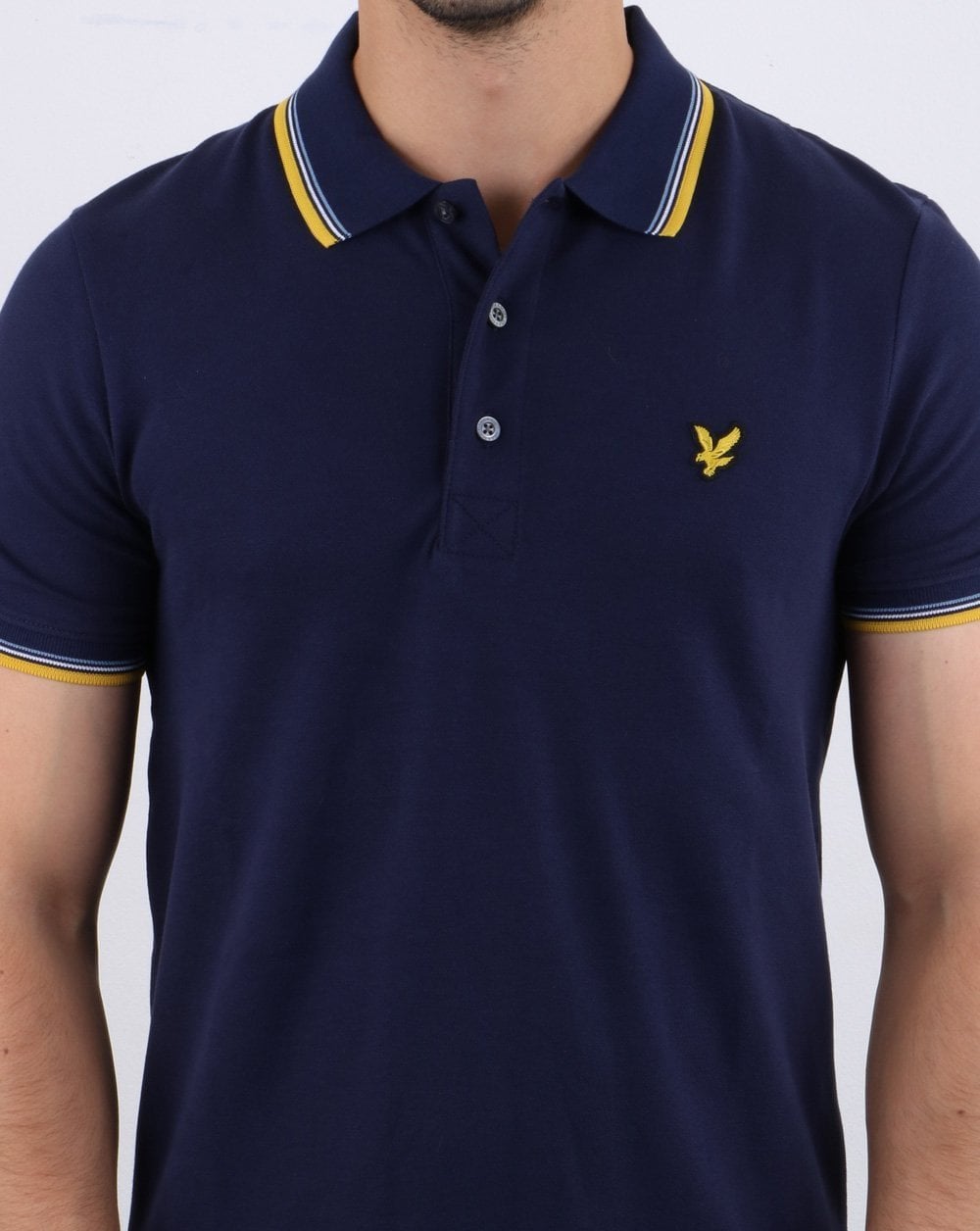 Lyle And Scott – Slim Fit-Poloshirt mit Streifen in Marineblau/Senfgelb