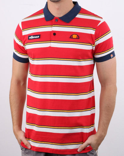 Ellesse – Poloshirt mit Duo-Streifen in Rot