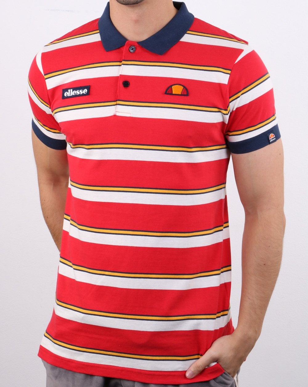 Ellesse Duo Stripe Polo Shirt Red
