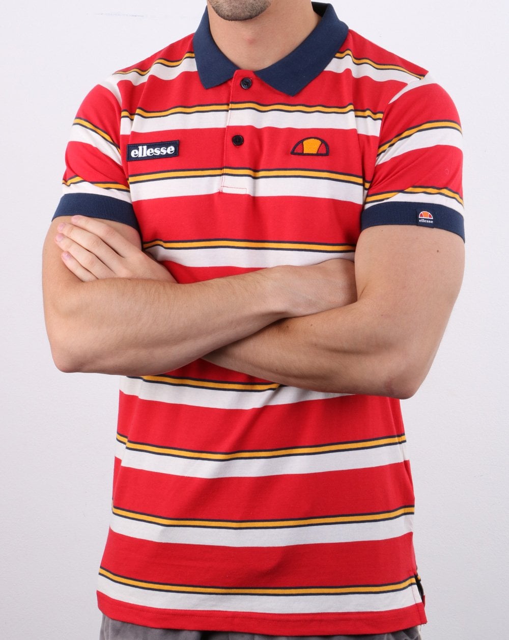 Ellesse – Poloshirt mit Duo-Streifen in Rot