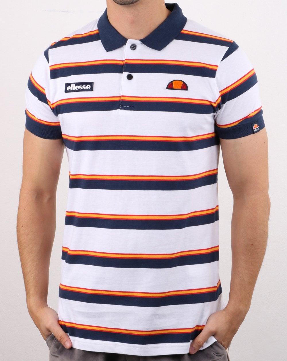 Ellesse – Poloshirt mit Doppelstreifen in Weiß