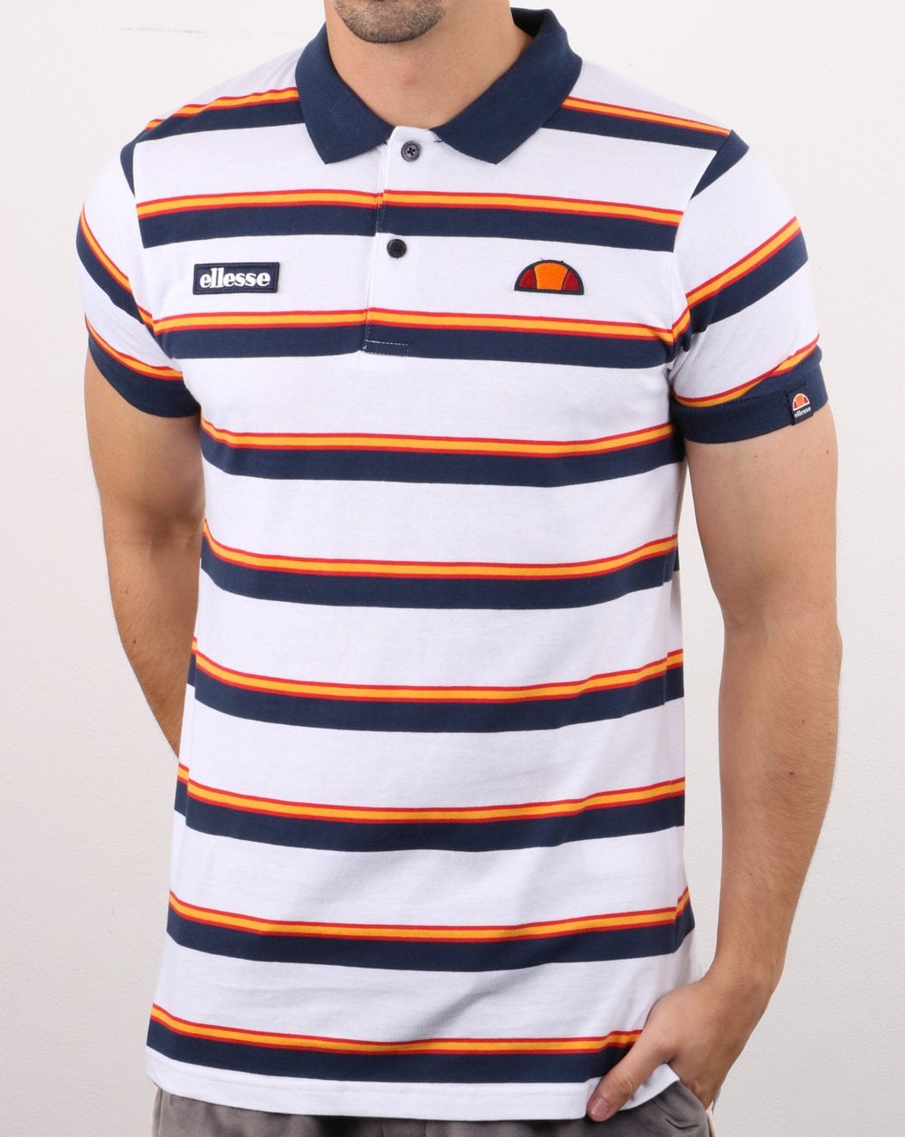 Ellesse – Poloshirt mit Doppelstreifen in Weiß