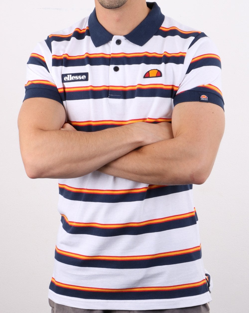 Ellesse – Poloshirt mit Doppelstreifen in Weiß