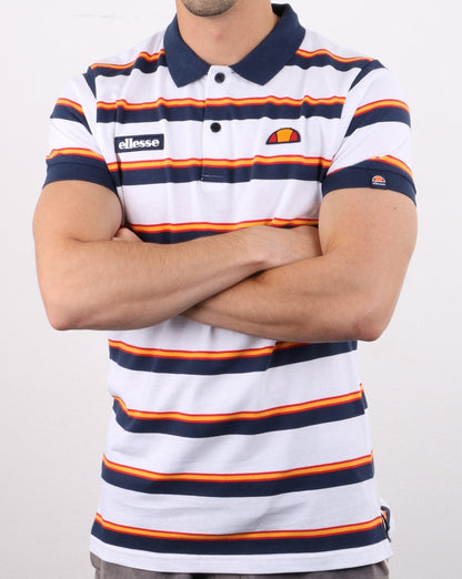 Ellesse – Poloshirt mit Doppelstreifen in Weiß