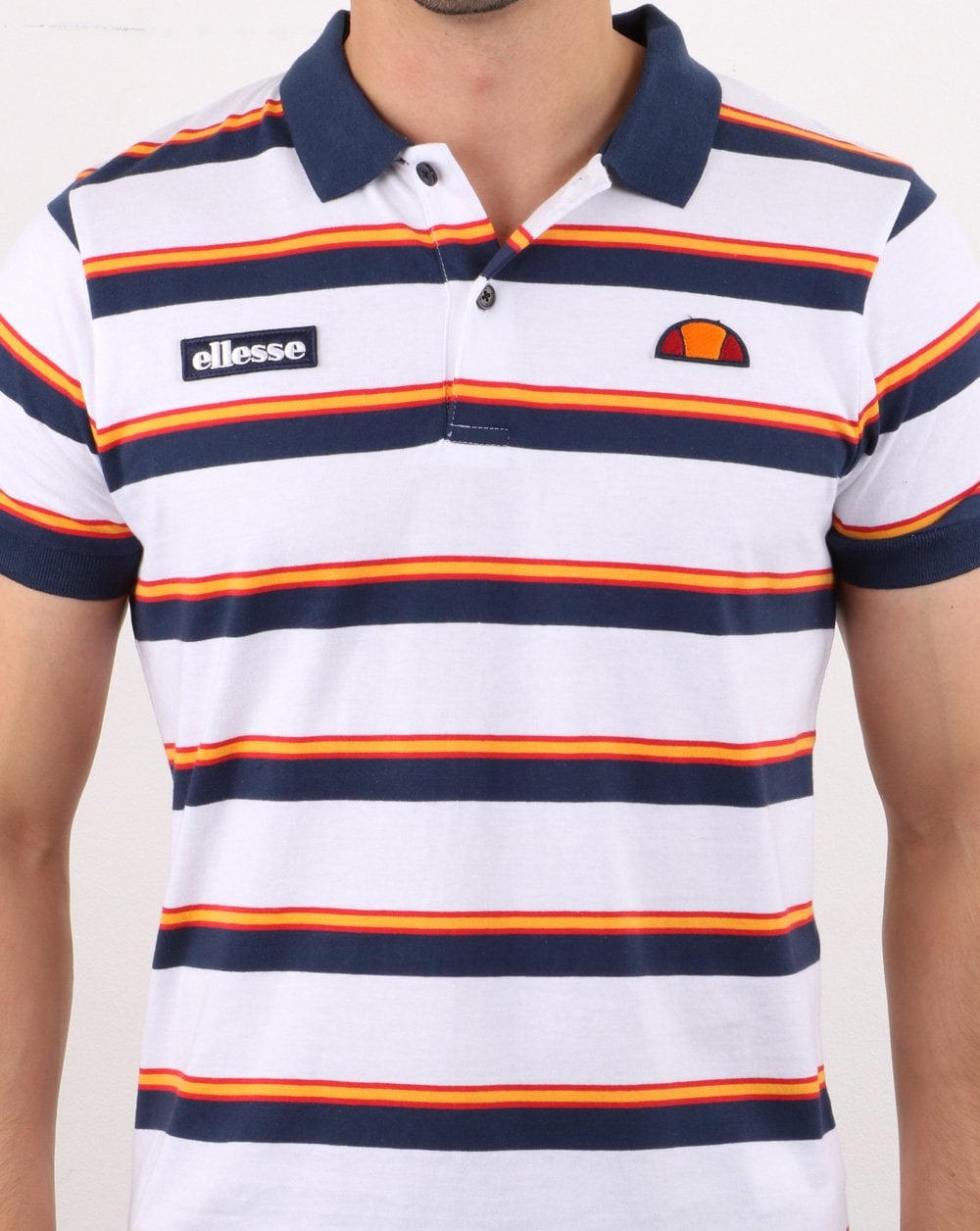 Ellesse – Poloshirt mit Doppelstreifen in Weiß
