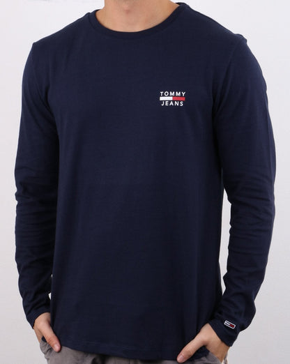 Tommy Hilfiger – Langärmliges Logo-T-Shirt in Marineblau