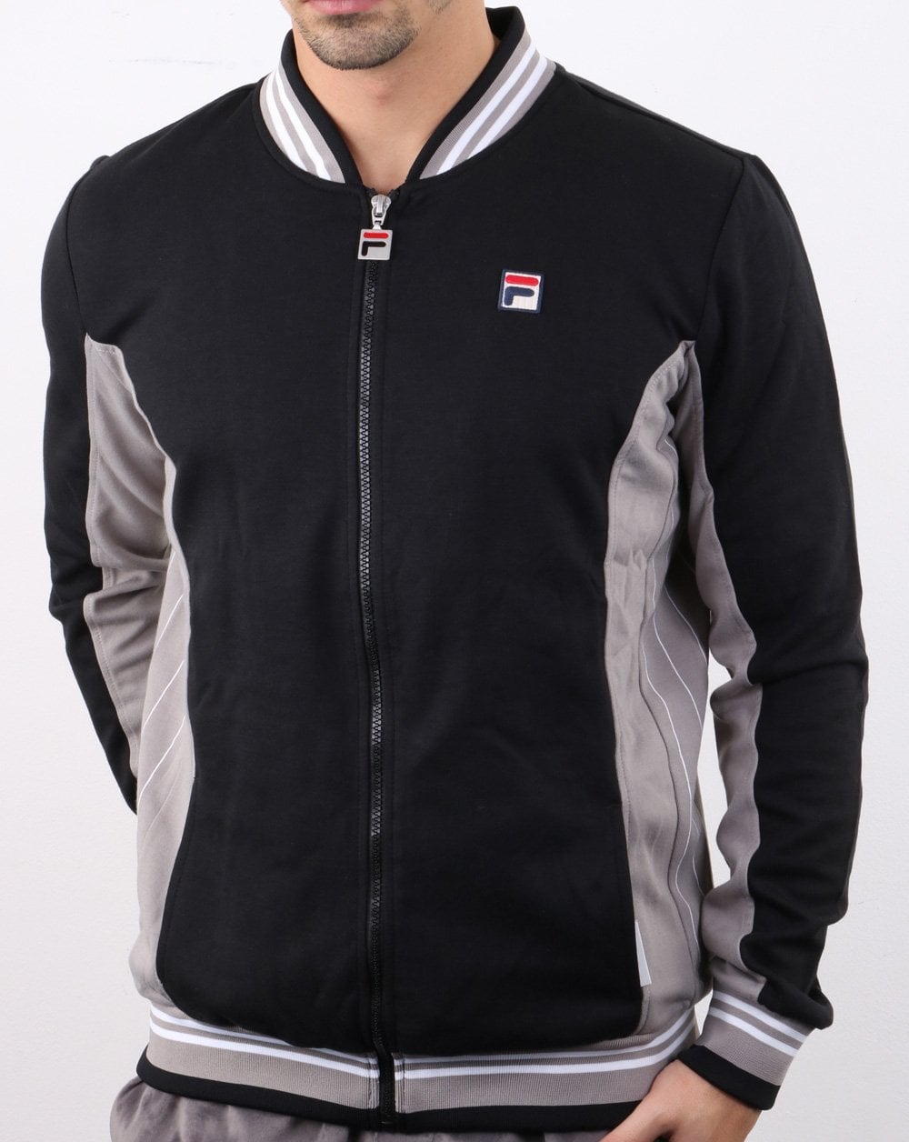 Fila Vintage Mk1 Settanta Trainingsjacke Schwarz/Frostgrau/Weiß