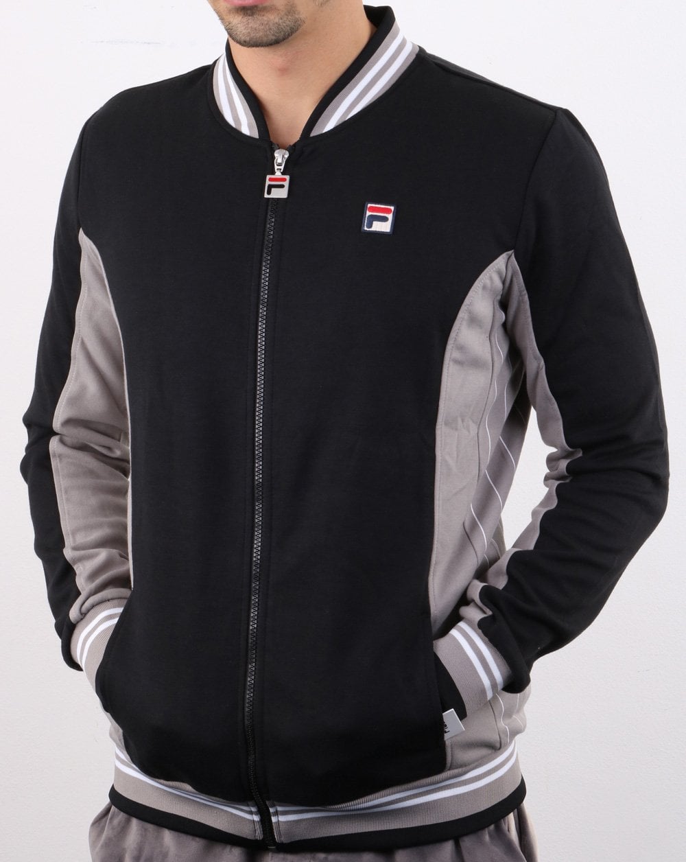 Fila Vintage Mk1 Settanta Trainingsjacke Schwarz/Frostgrau/Weiß