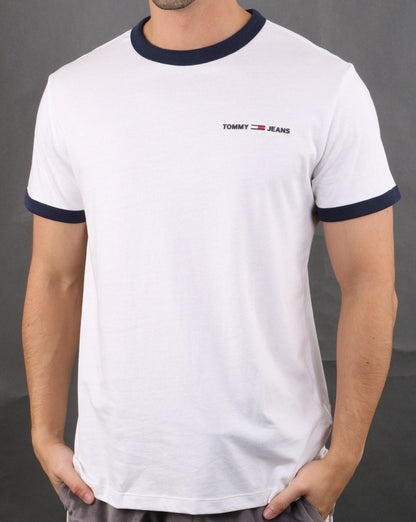 Tommy Hilfiger Ringer-T-Shirt in Weiß und Marineblau
