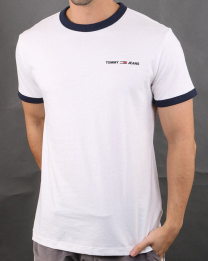 Tommy Hilfiger Ringer-T-Shirt in Weiß und Marineblau