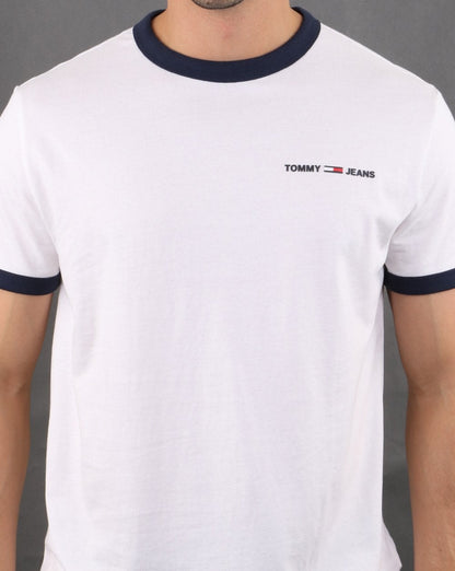 Tommy Hilfiger Ringer-T-Shirt in Weiß und Marineblau