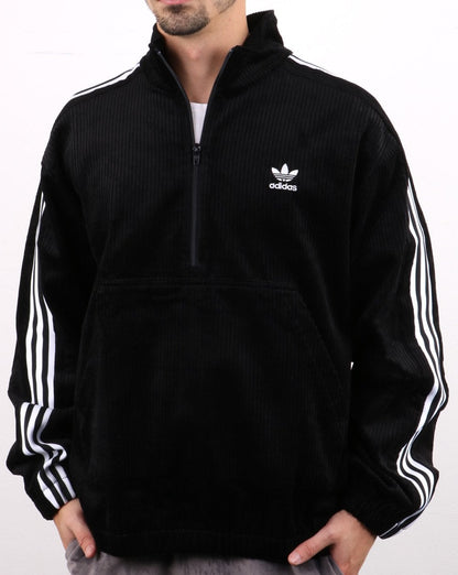 Adidas Originals – Schwarzes Cord-Oberteil mit halbem Reißverschluss