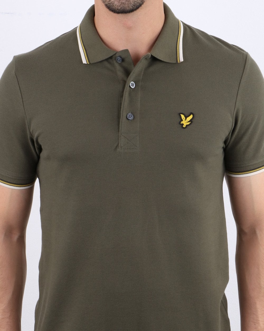 Lyle And Scott – Slim Fit-Poloshirt mit Streifen in Olivgrün/Weiß