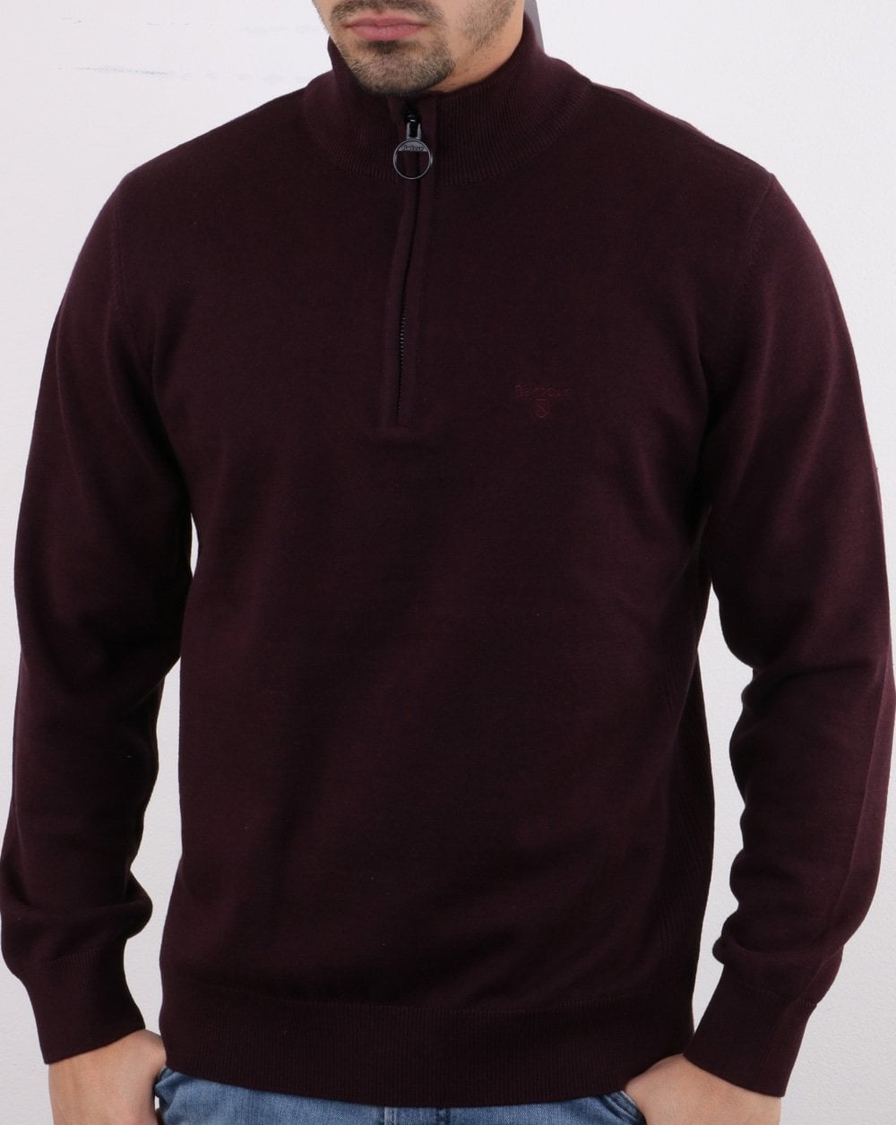 Barbour – Pullover mit halbem Reißverschluss in Burgunderrot
