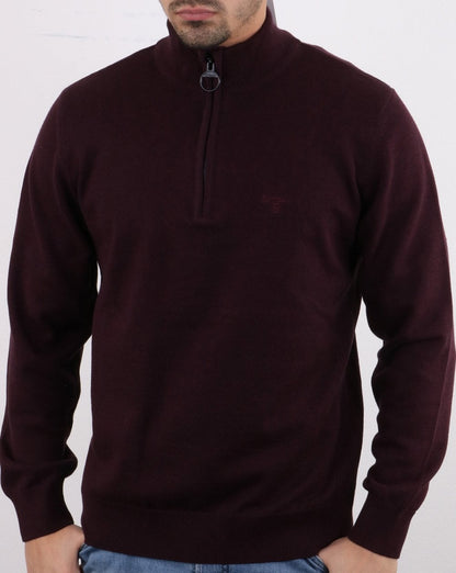 Barbour – Pullover mit halbem Reißverschluss in Burgunderrot