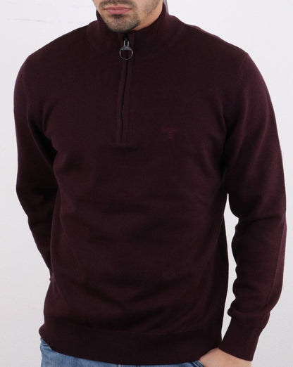 Barbour – Pullover mit halbem Reißverschluss in Burgunderrot