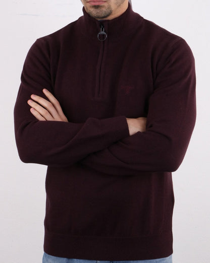 Barbour – Pullover mit halbem Reißverschluss in Burgunderrot