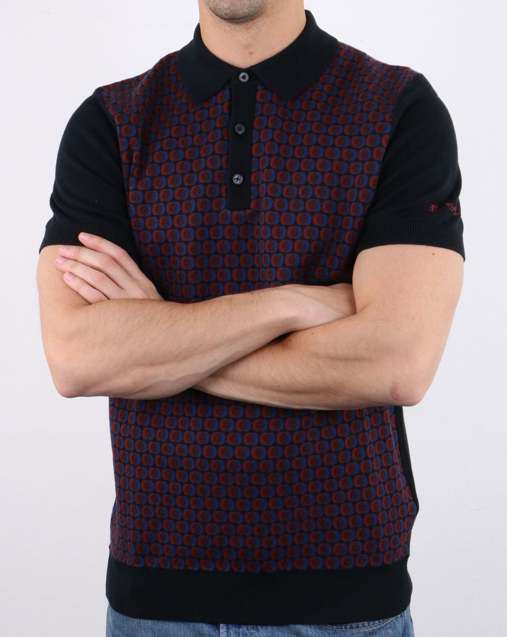 Ben Sherman Strick-Poloshirt Schwarz