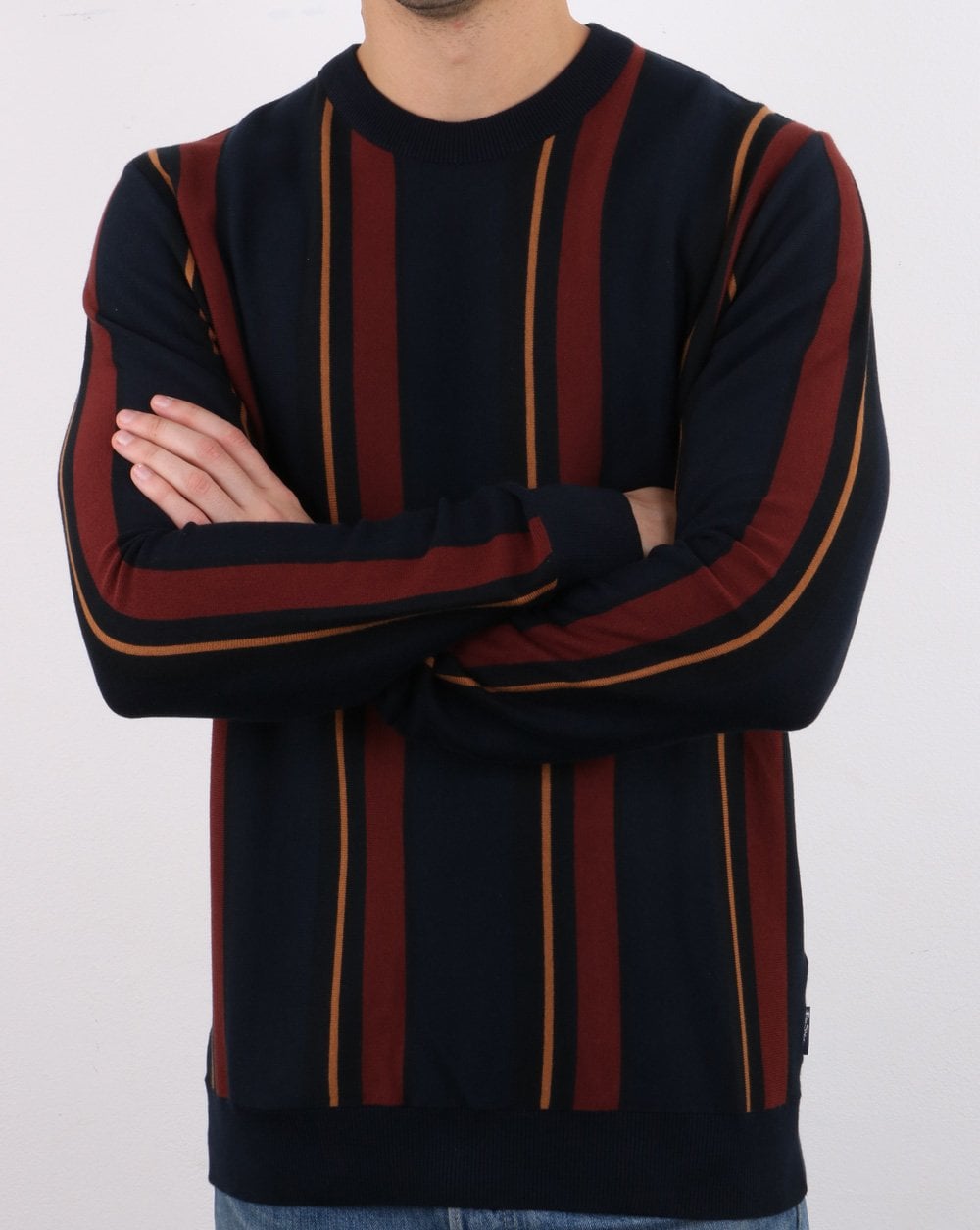 Ben Sherman – Crew-Strickpullover mit Streifen in Marineblau